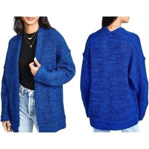Free People High Hopes Open Front Oversized Chunky Cardigan Blue Women's XS